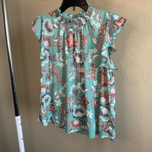 Melloday Womens High Neck Floral Flowy Blouse‎ Size Small